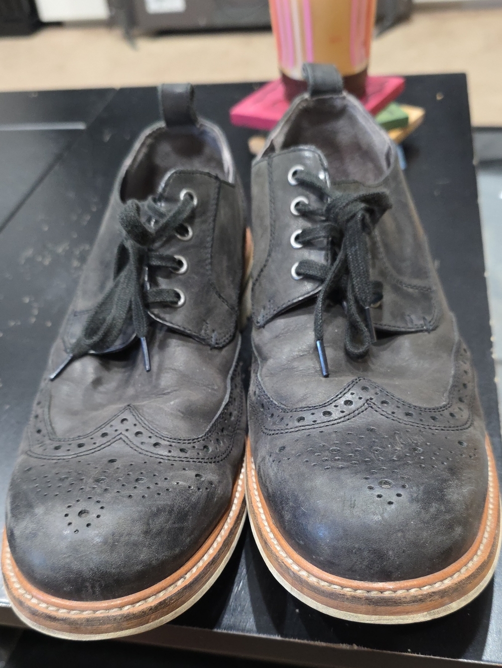 John Varvatos Black Brogue Wingtip Derby Shoes